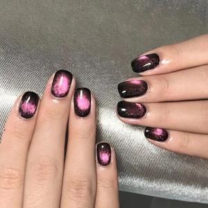 image:imageBABALAL Press On Nails Short Almond Fake Nails Pink Polka Dot amp Plaid Lace Design Glossy Kawaii Glue On Nails For Women And Girls Kids 24PcsFNG102purple