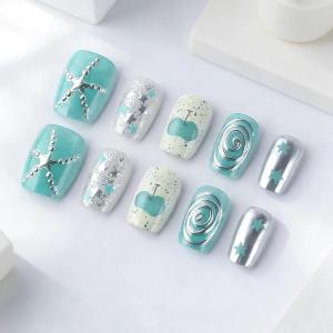 image:imageBABALAL Press On Nails Short Square Fake Nails Yellow French Tip 3D Flower amp Pearl Charm Design Glitter Bling Full Cover Glue On Nails For Women And Girls 24Pcs SummerFNr2202
