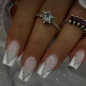 image:imageBABALAL Press on Nails Short Square Fake Nails Pearl White Chrome with Polka Dot Design 3D Cherry Acrylic Cute Glossy Shimmer Finish Full Cover Glue On Nails For Women And Girls 24PcsCND10202