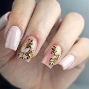 image:imageBABALAL Press on Nails Short Square Fake Nails Pearl White Chrome with Polka Dot Design 3D Cherry Acrylic Cute Glossy Shimmer Finish Full Cover Glue On Nails For Women And Girls 24PcsCND10103