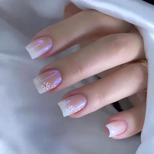 image:imageBABALAL Press on Nails Short Square Fake Nails Pearl White Chrome with Polka Dot Design 3D Cherry Acrylic Cute Glossy Shimmer Finish Full Cover Glue On Nails For Women And Girls 24PcsCND106