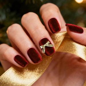 image:imageBABALAL Press on Nails Short Square Fake Nails Pearl White Chrome with Polka Dot Design 3D Cherry Acrylic Cute Glossy Shimmer Finish Full Cover Glue On Nails For Women And Girls 24PcsCND103