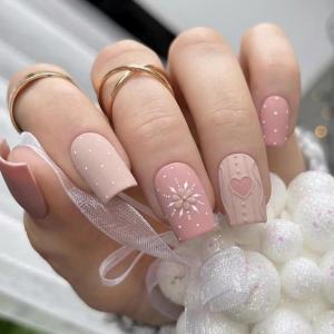 image:imageBABALAL Press on Nails Short Square Fake Nails Pearl White Chrome with Polka Dot Design 3D Cherry Acrylic Cute Glossy Shimmer Finish Full Cover Glue On Nails For Women And Girls 24PcsCND107