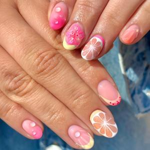 image:imageBABALAL Press on Nails Short Square Fake Nails Pearl White Chrome with Polka Dot Design 3D Cherry Acrylic Cute Glossy Shimmer Finish Full Cover Glue On Nails For Women And Girls 24PcsCND10102