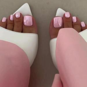 image:imageBABALAL Toe Press On Nails Short Square Blue Butterfly with Rhinestone amp Flower Accents Glossy Summer Pedicure Fake Nails for Women and Girls 24PcsJZJA011c