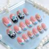 image:imageBABALAL Press On Nails Short Square Fake Nails Blue French Tip with Butterfly amp 3D Flower Glossy Tropical Summer Glue On Nails for Women and Girls 24PcsFNr1601