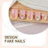image:imageBABALAL Press On Nails Short Square Fake Nails Blue French Tip with Butterfly amp 3D Flower Glossy Tropical Summer Glue On Nails for Women and Girls 24PcsFNr2203