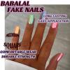 image:imageBABALAL Press On Nails Short Square Fake Nails Blue French Tip with Butterfly amp 3D Flower Glossy Tropical Summer Glue On Nails for Women and Girls 24PcsFNr22rainbow
