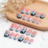 image:imageBABALAL Press On Nails Short Square Fake Nails Blue French Tip with Butterfly amp 3D Flower Glossy Tropical Summer Glue On Nails for Women and Girls 24PcsFNr1601