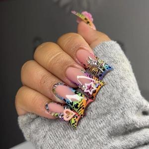 image:imageBABALAL Duck Press On Nails Purple French Tip Fake Nails With Butterfly amp Cross Charm Lavender Bling Goth Glue On Duckbill Nails For Women And Girls 24PcsDU00703