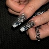 image:imageBABALAL Extra Long Stiletto Press On Nails 10Pcs Custom Fake Nails Pink Green Cat Eye with Rhinestone amp 3D Heart Charm Glossy Luxury Glam Glue On Nails for Women and Girls MBNCU101m