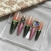 image:imageBABALAL Extra Long Stiletto Press On Nails 10Pcs Custom Fake Nails Pink Green Cat Eye with Rhinestone amp 3D Heart Charm Glossy Luxury Glam Glue On Nails for Women and Girls MBNCU106aS