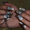 image:imageBABALAL Extra Long Stiletto Press On Nails 10Pcs Custom Fake Nails Pink Green Cat Eye with Rhinestone amp 3D Heart Charm Glossy Luxury Glam Glue On Nails for Women and Girls MBNCU101m