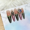 image:imageBABALAL Extra Long Stiletto Press On Nails 10Pcs Custom Fake Nails Pink Green Cat Eye with Rhinestone amp 3D Heart Charm Glossy Luxury Glam Glue On Nails for Women and Girls MBNCU106aM