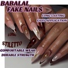 image:imageBABALAL Press On Nails Long Stiletto Fake Nails Pink French Tip with Polka Dot Black Lace Y2k Goth Glossy Coquette Aesthetic Glue On Nails 24PcsBNN02brown