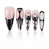 image:imageBABALAL Press On Nails Long Stiletto Fake Nails Pink French Tip with Polka Dot Black Lace Y2k Goth Glossy Coquette Aesthetic Glue On Nails 24PcsBNN04black