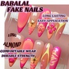 image:imageBABALAL Press On Nails Long Stiletto Fake Nails Pink French Tip with Polka Dot Black Lace Y2k Goth Glossy Coquette Aesthetic Glue On Nails 24PcsBNN06