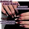 image:imageBABALAL Press On Nails Long Stiletto Fake Nails Pink French Tip with Polka Dot Black Lace Y2k Goth Glossy Coquette Aesthetic Glue On Nails 24PcsBNN10
