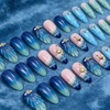 image:imageBABALAL Press On Nails Medium Almond Fake Nails Blue Pink with 3D Shell Starfish amp Rhinestone Design Glossy Mermaid Ocean Summer Glue On Nails for Women and Girls 24PcsFNs00001