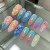 image:imageBABALAL Press On Nails Medium Almond Fake Nails Blue Pink with 3D Shell Starfish amp Rhinestone Design Glossy Mermaid Ocean Summer Glue On Nails for Women and Girls 24PcsFNs00005