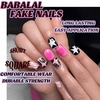 image:imageBABALAL Press On Nails Short Square Fake Nails Brown with Star amp Blue Polka Dot Design Glossy Retro Western Cowgirl Glue On Nails for Women and Girls 24PcsBNG08