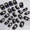 image:imageBABALAL Press On Nails Short Square Fake Nails Brown with Star amp Blue Polka Dot Design Glossy Retro Western Cowgirl Glue On Nails for Women and Girls 24PcsBNG0201