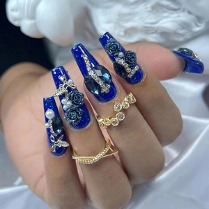image:imageBABALAL Extra Long Stiletto Press On Nails 10Pcs Custom Fake Nails Pink Green Cat Eye with Rhinestone amp 3D Heart Charm Glossy Luxury Glam Glue On Nails for Women and Girls MBNCU108