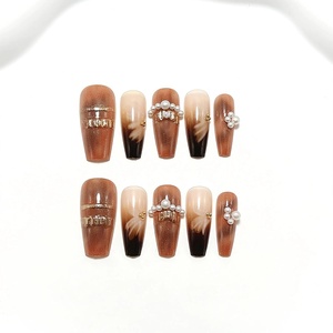 image:imageBABALAL Extra Long Stiletto Press On Nails 10Pcs Custom Fake Nails Pink Green Cat Eye with Rhinestone amp 3D Heart Charm Glossy Luxury Glam Glue On Nails for Women and Girls MBNCU111