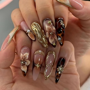 image:imageBABALAL Press On Nails Long Stiletto Fake Nails Pink French Tip with Polka Dot Black Lace Y2k Goth Glossy Coquette Aesthetic Glue On Nails 24PcsBNN01