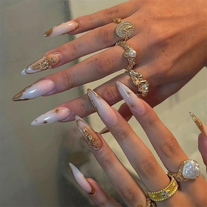 image:imageBABALAL Press On Nails Long Stiletto Fake Nails Pink French Tip with Polka Dot Black Lace Y2k Goth Glossy Coquette Aesthetic Glue On Nails 24PcsBNN02angel