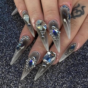 image:imageBABALAL Press On Nails Long Stiletto Fake Nails Pink French Tip with Polka Dot Black Lace Y2k Goth Glossy Coquette Aesthetic Glue On Nails 24PcsBNN03gothic