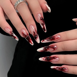 image:imageBABALAL Press On Nails Long Stiletto Fake Nails Pink French Tip with Polka Dot Black Lace Y2k Goth Glossy Coquette Aesthetic Glue On Nails 24PcsBNN10
