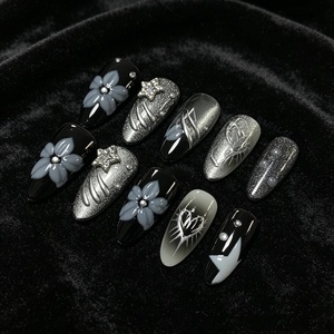 image:imageBABALAL Press On Nails Medium Almond Fake Nails Blue Pink with 3D Shell Starfish amp Rhinestone Design Glossy Mermaid Ocean Summer Glue On Nails for Women and Girls 24PcsFNs00003