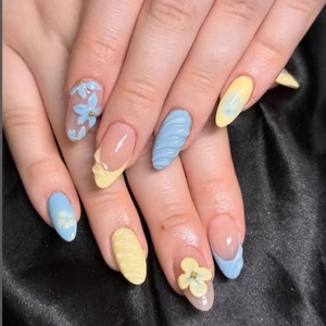 image:imageBABALAL Press On Nails Medium Almond Fake Nails Blue Pink with 3D Shell Starfish amp Rhinestone Design Glossy Mermaid Ocean Summer Glue On Nails for Women and Girls 24PcsFNs00002