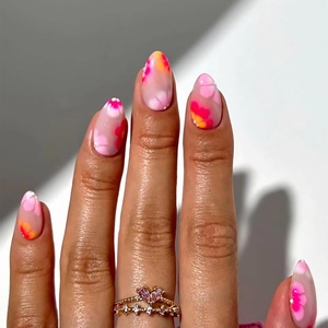 image:imageBABALAL Press On Nails Medium Almond Fake Nails Blue Pink with 3D Shell Starfish amp Rhinestone Design Glossy Mermaid Ocean Summer Glue On Nails for Women and Girls 24PcsFNs100flower