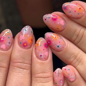 image:imageBABALAL Press On Nails Medium Almond Fake Nails Blue Pink with 3D Shell Starfish amp Rhinestone Design Glossy Mermaid Ocean Summer Glue On Nails for Women and Girls 24PcsFNs100firework