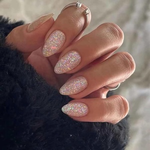 image:imageBABALAL Press On Nails Medium Almond Fake Nails Blue Pink with 3D Shell Starfish amp Rhinestone Design Glossy Mermaid Ocean Summer Glue On Nails for Women and Girls 24PcsFNs100bling