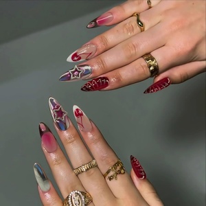 image:imageBABALAL Press On Nails Medium Almond Fake Nails Blue Pink with 3D Shell Starfish amp Rhinestone Design Glossy Mermaid Ocean Summer Glue On Nails for Women and Girls 24PcsFNs100y2k