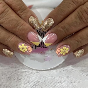 image:imageBABALAL Press On Nails Short Square Fake Nails Brown with Star amp Blue Polka Dot Design Glossy Retro Western Cowgirl Glue On Nails for Women and Girls 24PcsBNG13