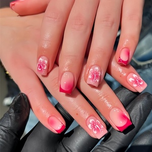 image:imageBABALAL Press On Nails Short Square Fake Nails Brown with Star amp Blue Polka Dot Design Glossy Retro Western Cowgirl Glue On Nails for Women and Girls 24PcsBNG18