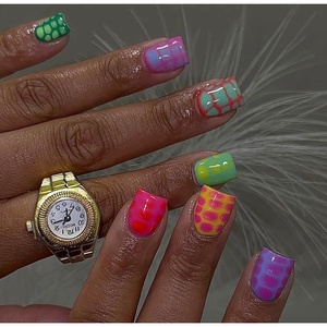 image:imageBABALAL Press On Nails Short Square Fake Nails Brown with Star amp Blue Polka Dot Design Glossy Retro Western Cowgirl Glue On Nails for Women and Girls 24PcsBNG03