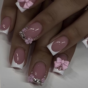 image:imageBABALAL Press On Nails Short Square Fake Nails Brown with Star amp Blue Polka Dot Design Glossy Retro Western Cowgirl Glue On Nails for Women and Girls 24PcsBNG0203