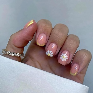 image:imageBABALAL Press On Nails Short Square Fake Nails Brown with Star amp Blue Polka Dot Design Glossy Retro Western Cowgirl Glue On Nails for Women and Girls 24PcsBNG25