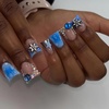 image:imageBABALAL Press On Nails Duck Bill Fake Nails Blue Black with Polka Dot Zebra Stripe amp Rhinestone Accents Y2K Punk Edgy Glue On Nails for Women and Girls 24PcsDU007blue