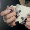 image:imageBABALAL Press On Nails Duck Bill Fake Nails Blue Black with Polka Dot Zebra Stripe amp Rhinestone Accents Y2K Punk Edgy Glue On Nails for Women and Girls 24PcsDU002