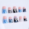 image:imageBABALAL Press On Nails Duck Bill Fake Nails Blue Black with Polka Dot Zebra Stripe amp Rhinestone Accents Y2K Punk Edgy Glue On Nails for Women and Girls 24PcsDU00705