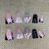 image:imageBABALAL Press On Nails Duck Bill Fake Nails Blue Black with Polka Dot Zebra Stripe amp Rhinestone Accents Y2K Punk Edgy Glue On Nails for Women and Girls 24PcsDU005bp