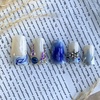image:imageBABALAL Press On Nails Duck Bill Fake Nails Blue Black with Polka Dot Zebra Stripe amp Rhinestone Accents Y2K Punk Edgy Glue On Nails for Women and Girls 24PcsDU007blue