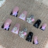 image:imageBABALAL Press On Nails Duck Bill Fake Nails Blue Black with Polka Dot Zebra Stripe amp Rhinestone Accents Y2K Punk Edgy Glue On Nails for Women and Girls 24PcsDU005bp