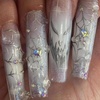 image:imageBABALAL Press On Nails Duck Bill Fake Nails Blue Black with Polka Dot Zebra Stripe amp Rhinestone Accents Y2K Punk Edgy Glue On Nails for Women and Girls 24PcsDU026